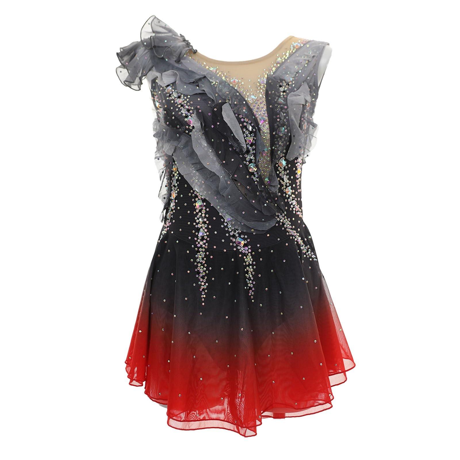 Women's Sleeveless Figure Skating Dress for Performance and Competition, Lyrical Dancewear Diamond Ice Skating Dress