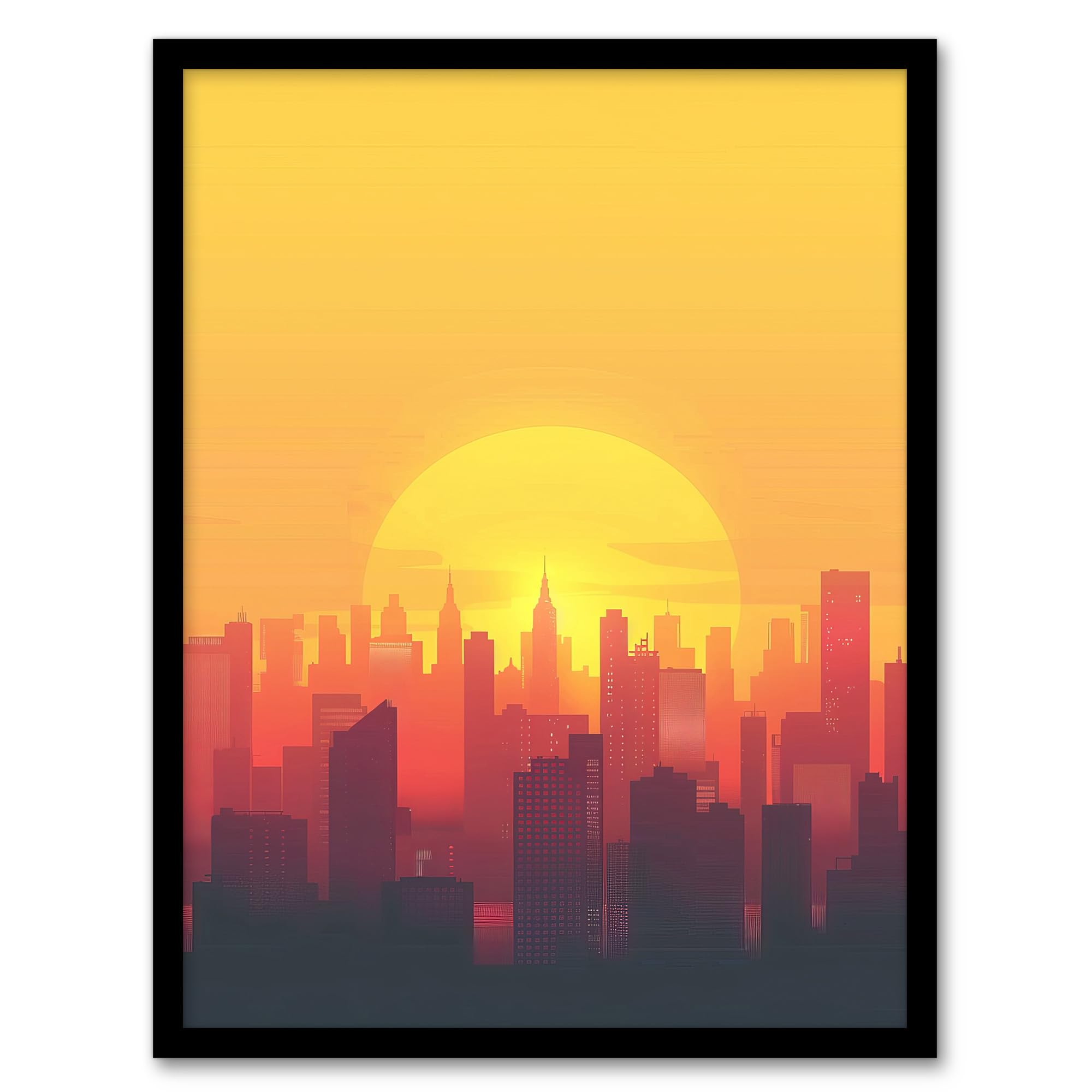 Artery8 - Framed Art Print - Cityscape Skyline - Orange - W12 inch x H16 inch