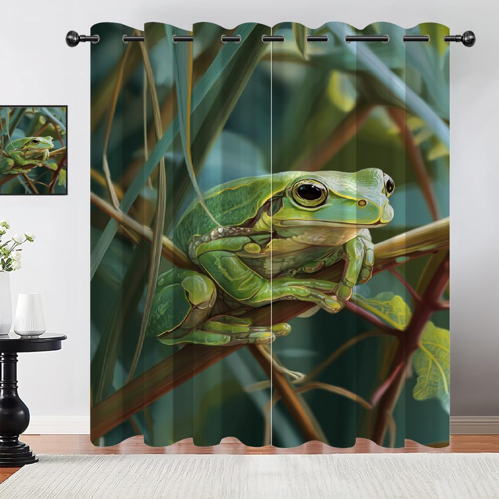 Rana verde Oscurante Finestra Termica Tenda, Illustrazione della natura Tenda Oscuranti, Piante Tende a pannello, Hobby di arredamento per la casa Interni Occhielli Tende L 140 x A 220cm 2 Pezzi