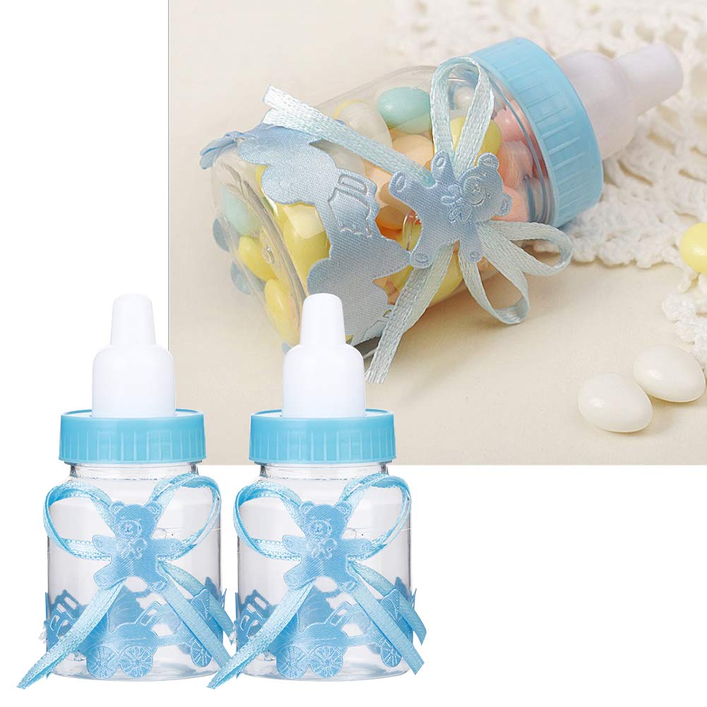 24 Pezzi Mini Scatola di Caramelle Forma di Biberon, Blu Mini Bottiglia di Caramelle Plastica per Neonato per Baby Shower Maschietto Bomboniera Battesimo