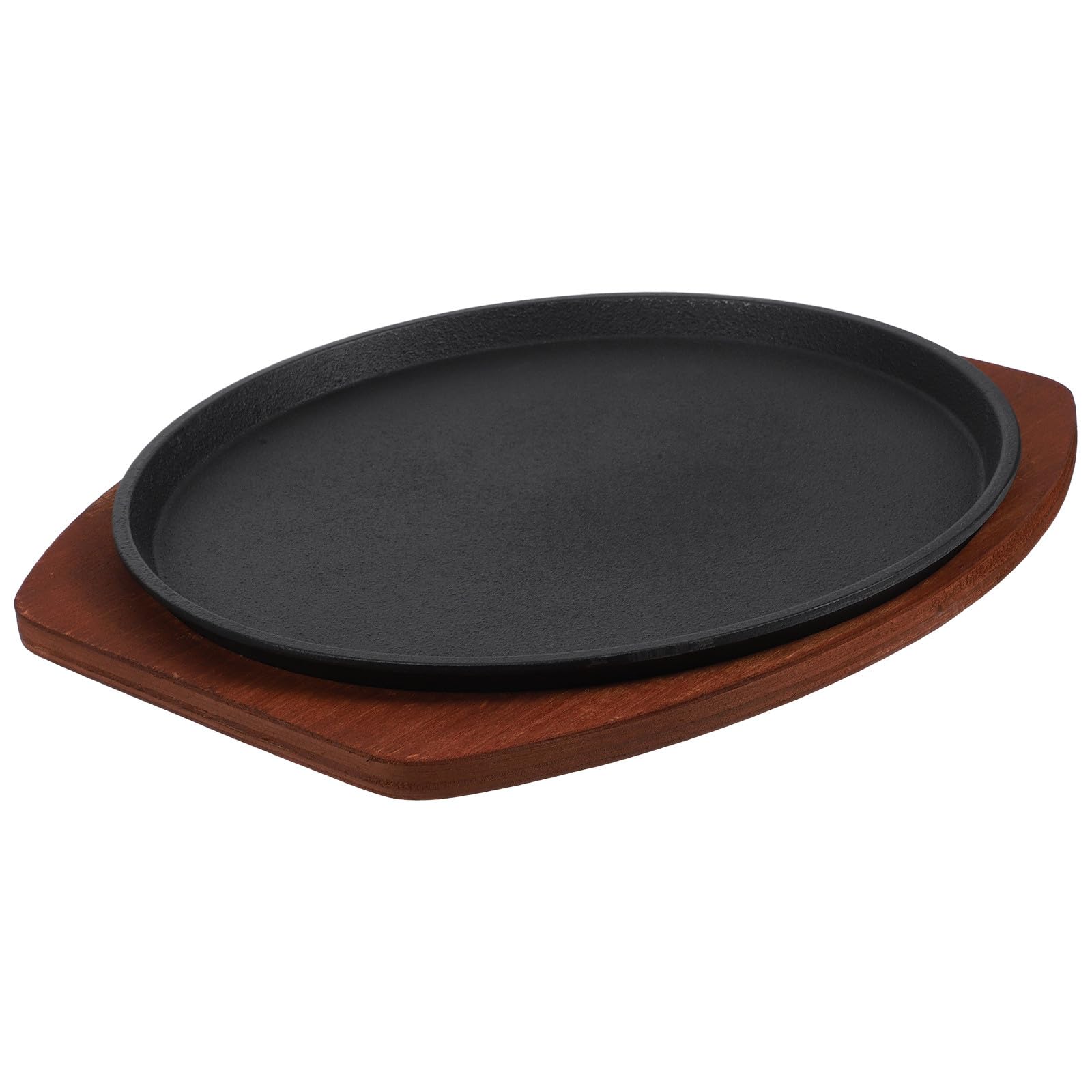 SHERCHPRY Plancha de Hierro Fundido Base de Madera para Carne y Pescado, Excelente Conductividad Térmica y Distribución Uniforme del Calor para Barbacoa