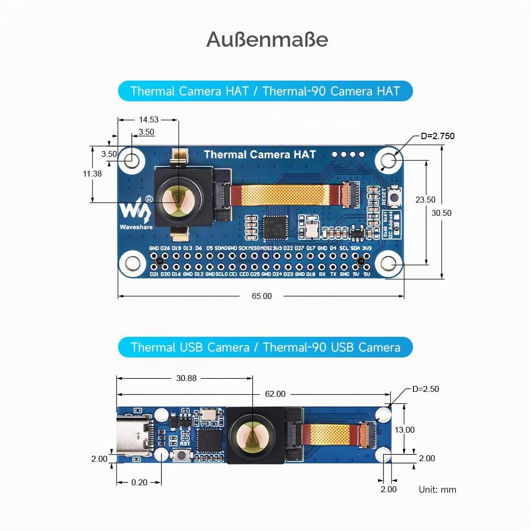 Waveshare Long-Wave IR Thermal Imaging Camera Module for Raspberry Pi IR Camera, Onboard 40PIN GPIO Header, 80x62 Pixel, Wide Angle Version (90° FOV), for IR Thermal Imaging Device, IR Thermometer...