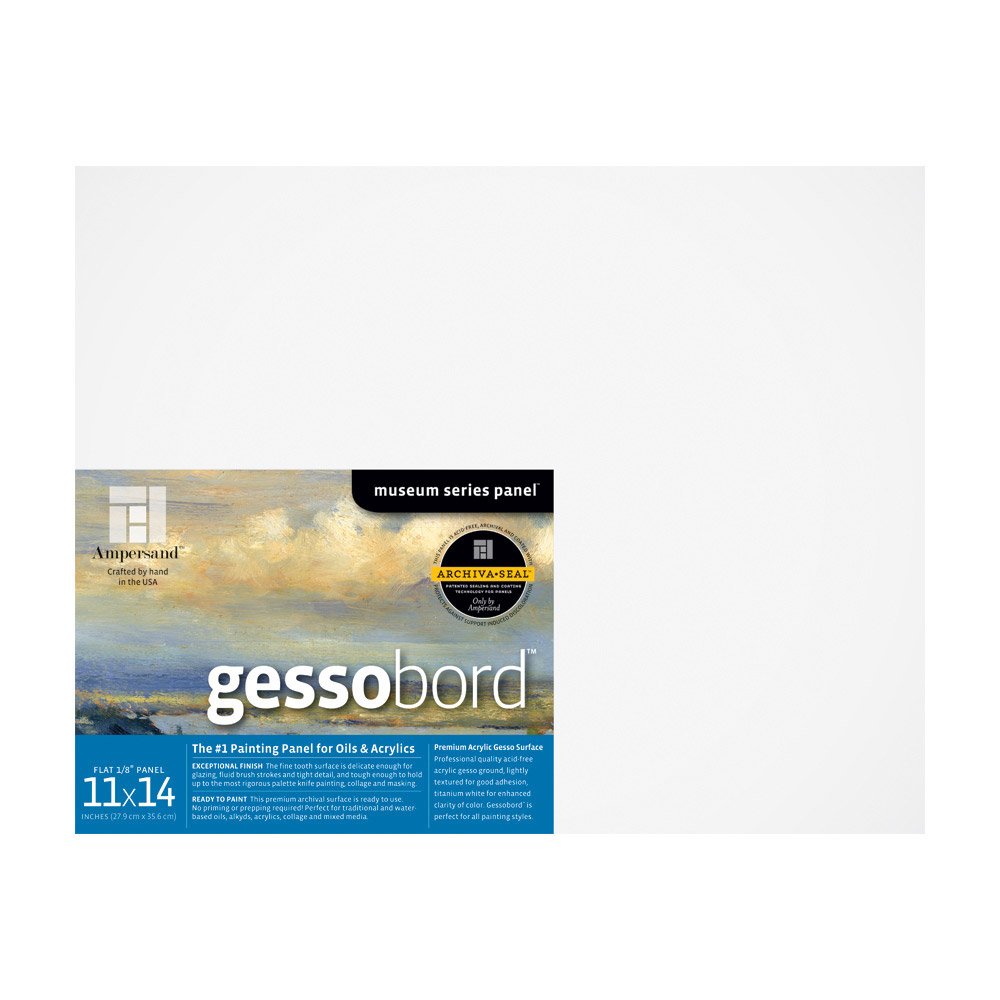 Ampersand Art Supply Gesso Wood Painting Panel: Museum Series Gessobord, 11" x 14", 1/8" Flat Profile
