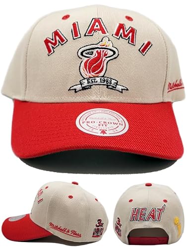 Cream/Red Miami Heat 3x NBA Champs Legacy Defined Snapback by Mitchell & Ness
