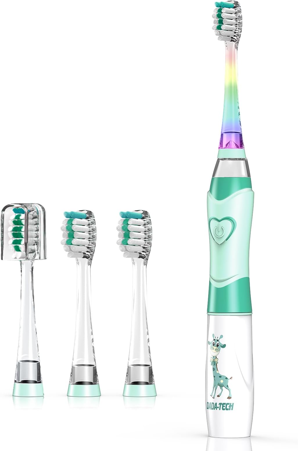 Kids Electric Toothbrush 3-5-6-12, Toddler Toothbrush Girls Electric Toothbrush with Timer Rainbow LED Light Up Sonic Battery Powered Junior Childrens Tooth Brush (Green Giraffe)