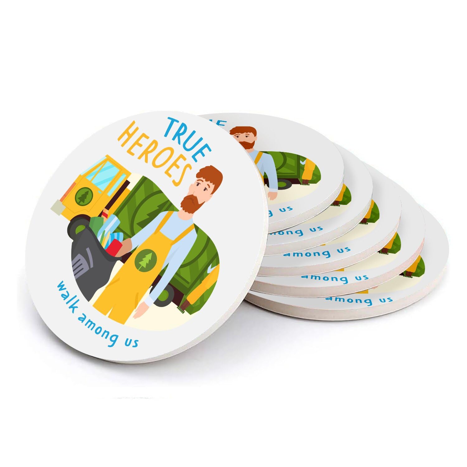 Sous-verre ronds en céramique 108x108mm lot de 6 True Heroes Garbage Man design