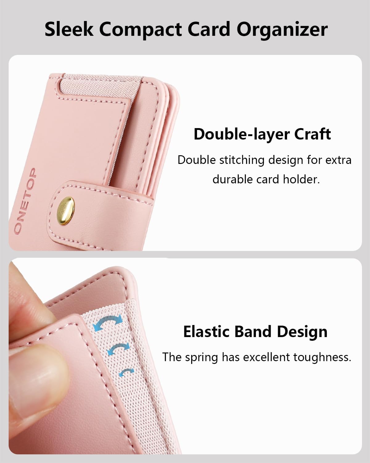 ONETOP for MagSafe Wallet, Stick-On Phone Wallet for Back, Strong Magnetic Wallet with 5 Card Slots for iPhone 17/16/15/14/13/12 Series, PU Leather RFID Blocking 12 Cards Holder Phone Stand (Pink)