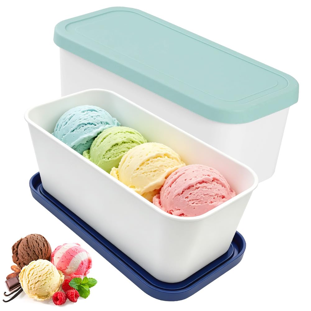 Yuragim Lot de 2 récipients à glace 2 l avec couvercle | Récipient de rangement réutilisable pour glace, sorbet et yaourt fait maison