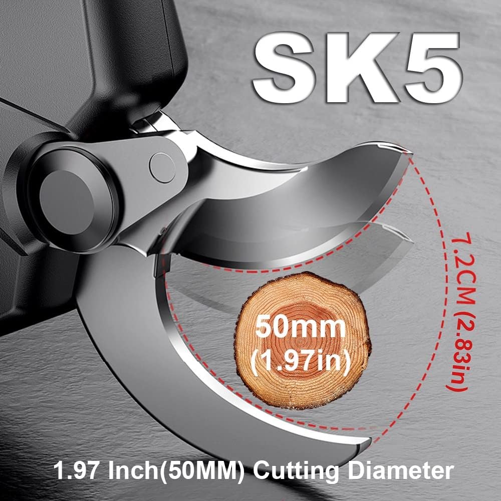 Electric Secateurs, 21V Electric Pruning Shears Cordless Battery Powered Power Pruner with Brushless Motor, 50mm/1.97 Inch Max Diameter (Size : 2 X 2A