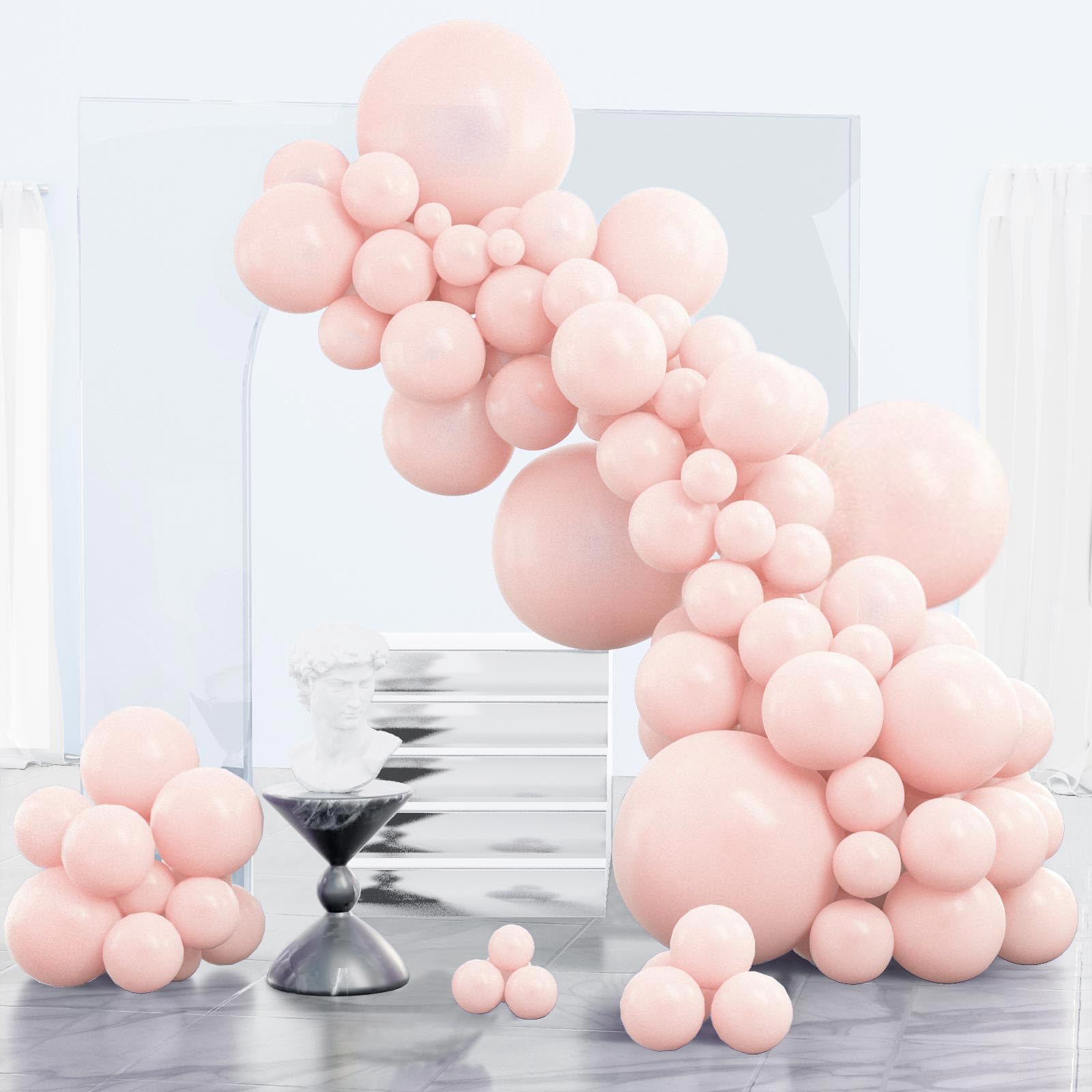 PartyWoo Pale Pink Balloons, 152 pcs Pink Balloons Different Sizes Pack of 18 Inch 12 Inch 10 Inch 5 Inch for Balloon Garland or Arch as Birthday Decorations, Party Decorations, Wedding Decorations