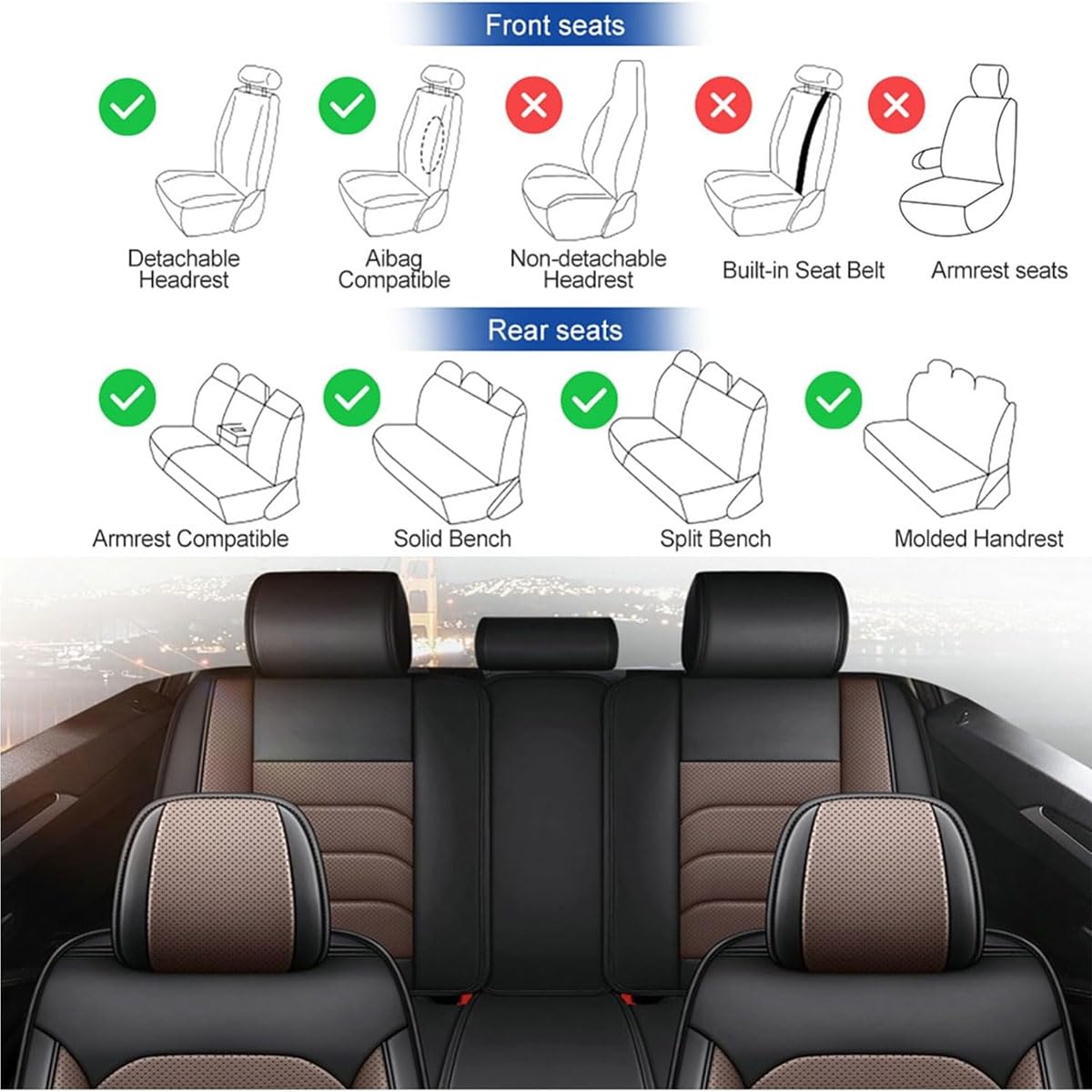 Genérico Juego Completo de Fundas Asientos Coche para Dacia Duster 2005-2026, Cubre Asientos Coche Impermeables y Transpirables de Cuero, Compatibles con Airbag rvk147