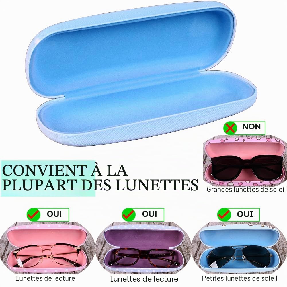 Lot de 3 étuis à lunettes neutres à rabat en cuir synthétique pailleté avec fixations et chiffon de nettoyage en silicone