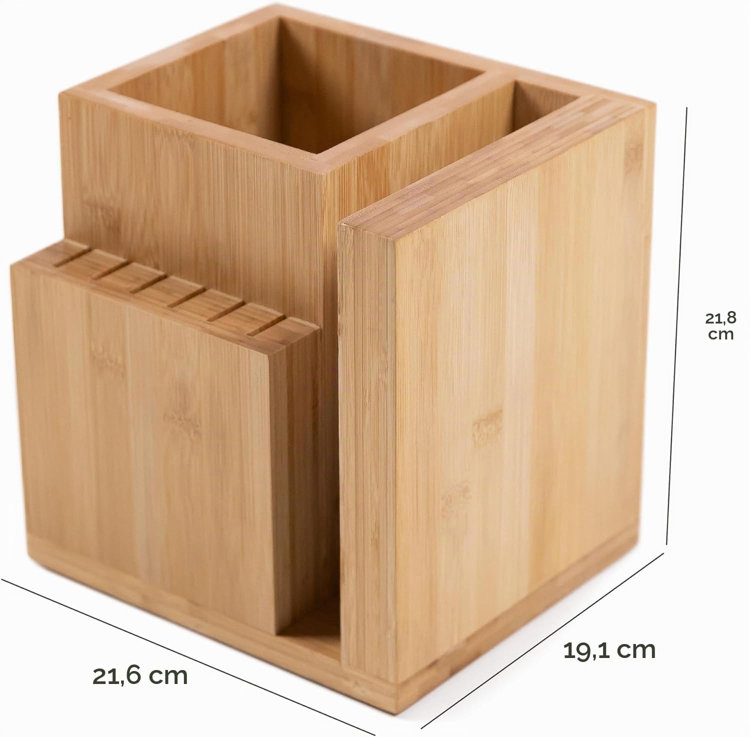 KitchenEdge Bloc de couteaux magnétique en bambou et porte-ustensiles de cuisine, rangement élégant pour couteaux de chef, couteaux à steak, spatules, ciseaux, pieds en caoutchouc antidérapants