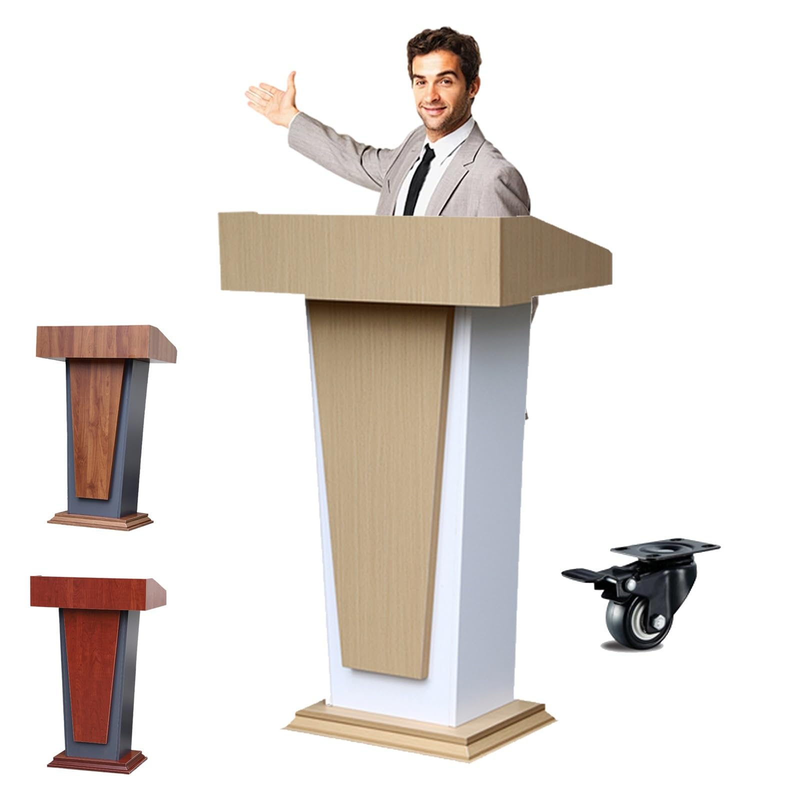 Regulowane drewniane podium z zamykanymi kółkami do kościoła, biura, szkoły, sali konferencyjnej, restauracji, audytorium - solidna konstrukcja z miejscem do przechowywania, wszechstronne zastosowanie