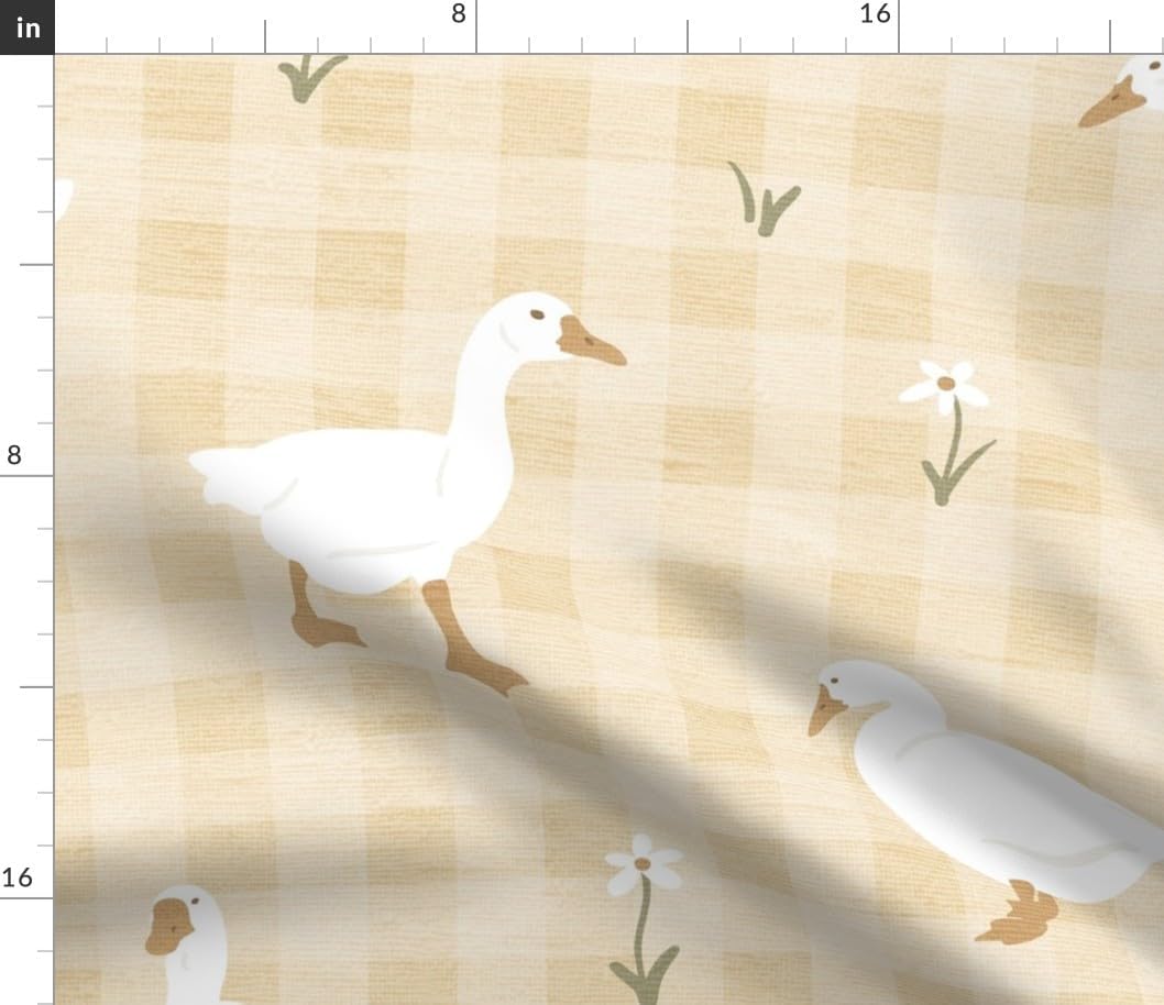 Spoonflower Fabric - Gingham Goose Playful Faux Texture Gender Neutral Country Farmhouse Printed on Petal Cotton Fabric Fat Quarter - Sewing Quilting Apparel Crafts Decor