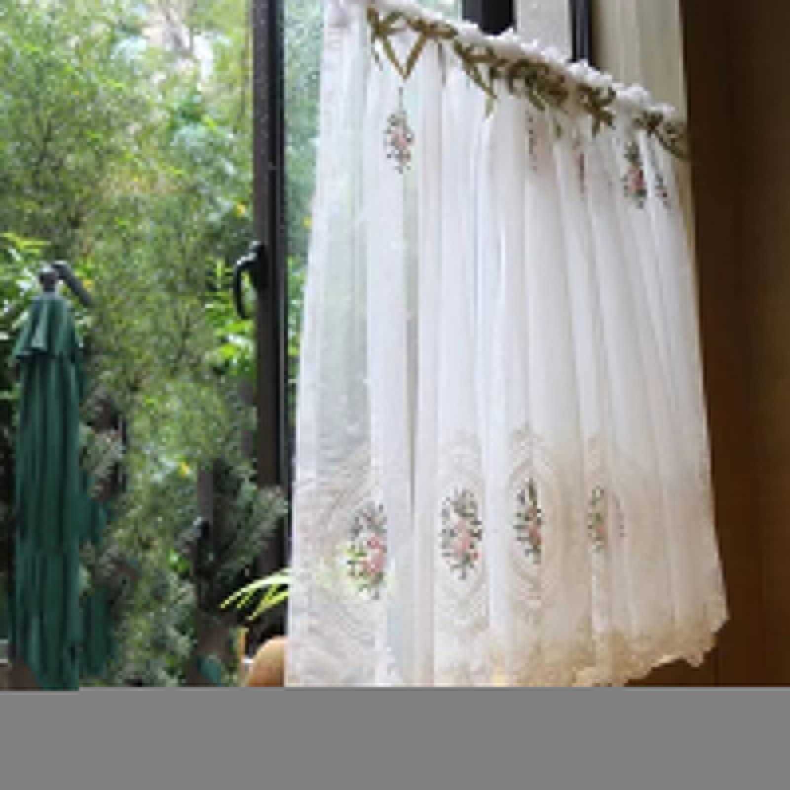Rideau de cuisine LUNEZY brise-bise transparent brodé pour bistrot et café