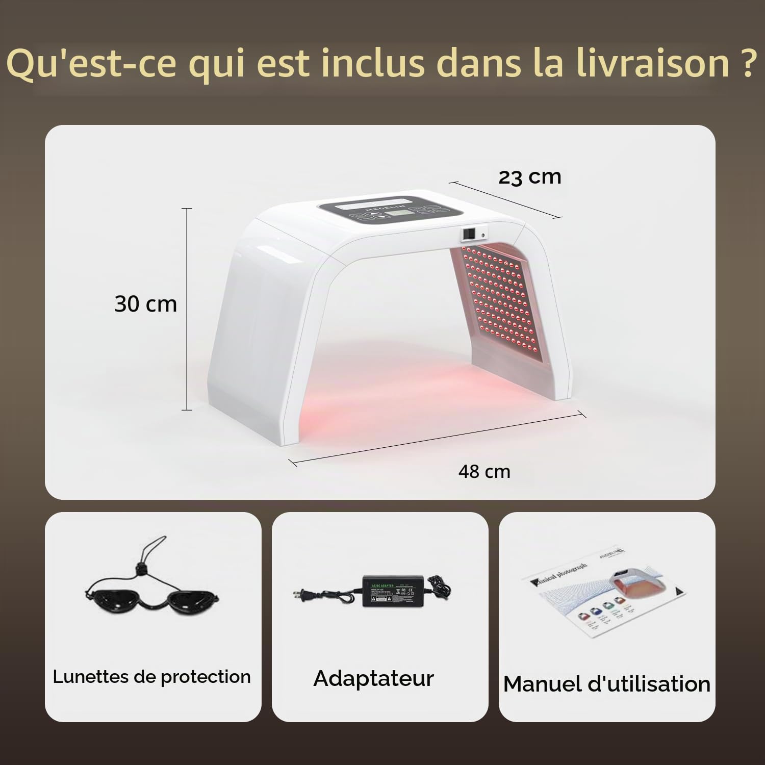 MEGELIN Appareil de thérapie par lumière LED avec 8 couleurs, lampe à lumière rouge infrarouge en forme de U pour le visage, masque facial LED de luminothérapie, dos et corps