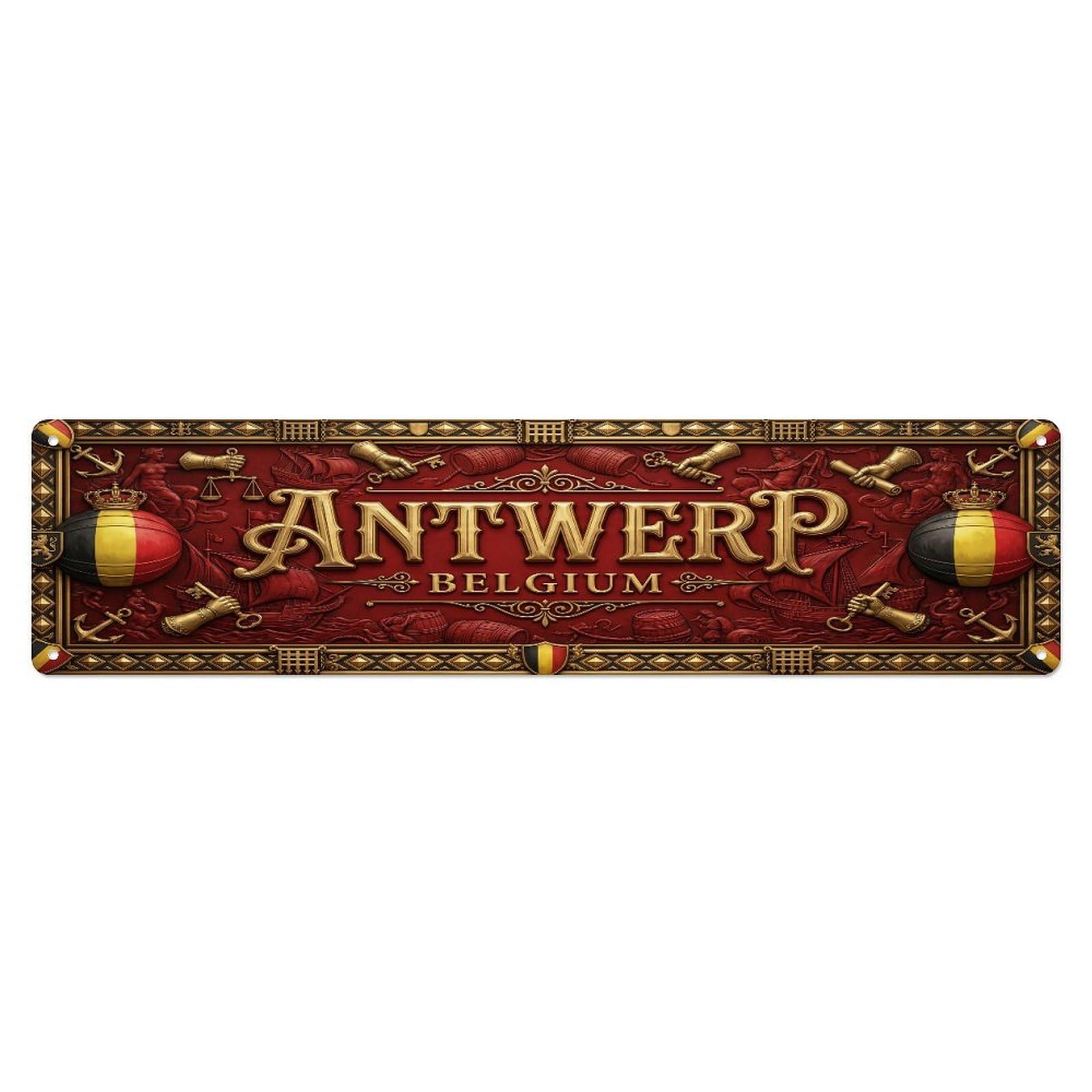 Xanthor Style Metal Tin Sign Vintage Antwerp Belgium Flag Pattern 1