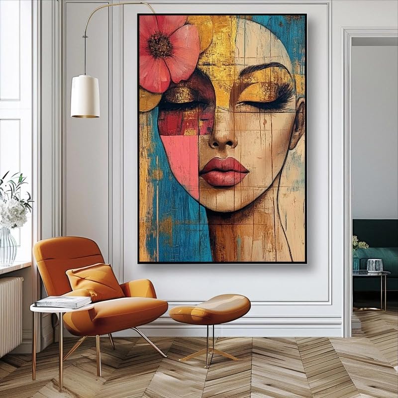 Arte mural abstracto de rostro femenino colorido para salón, póster de 35x45cm sin marco 4