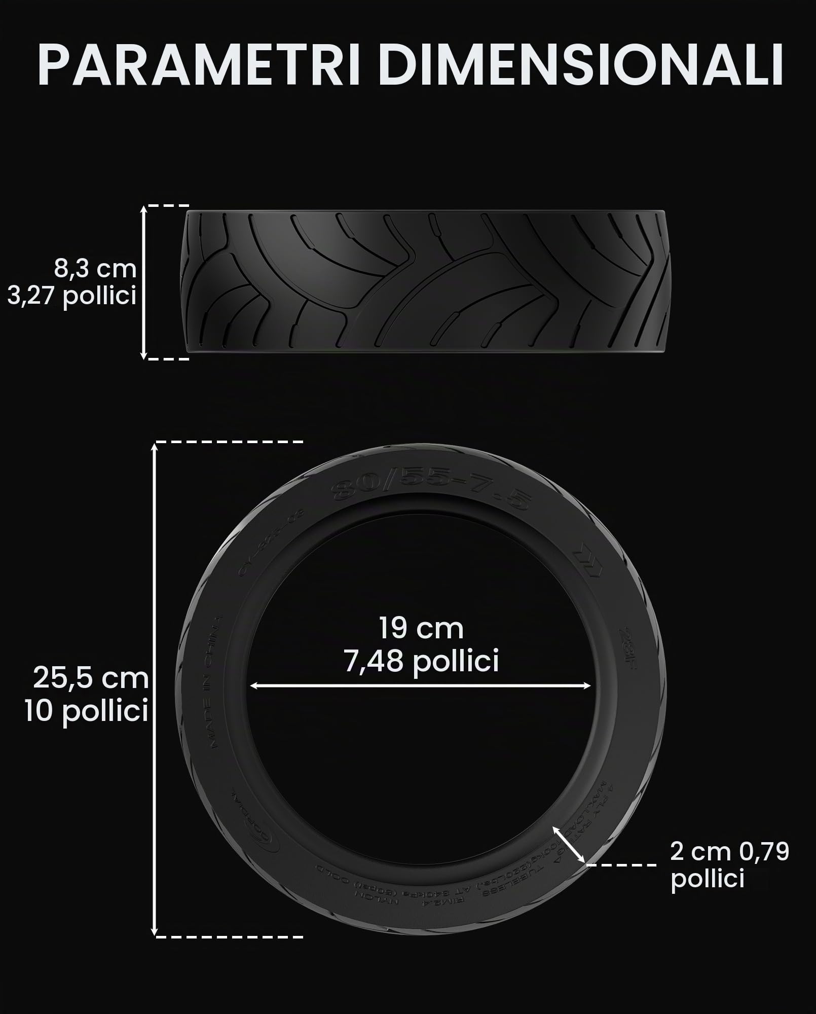 Pneumatico auto-sigillante da 11 pollici compatibile con Segway Ninebot GT3 & GT3 Pro KickScooter, pneumatici per scooter a vuoto in gomma ultra-larghi da 80/55-7.5 Pneumatico esterno antiscivolo da