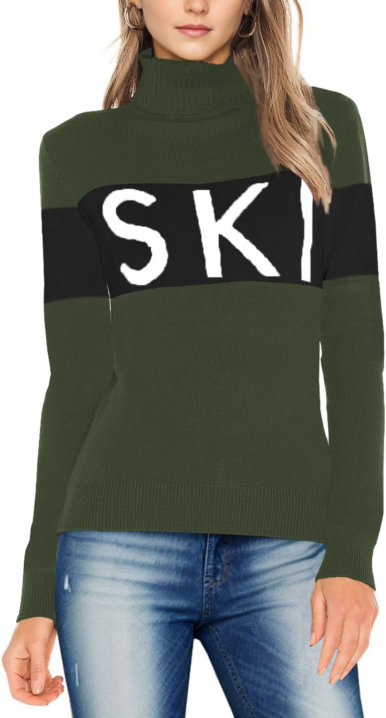 Ybenlow Women Sweaters Color Block Turtleneck Tops Comfy Winter Blouse 2024 Ski Sweaters Tight Knit Outfits Shirts XS-L - Image 3