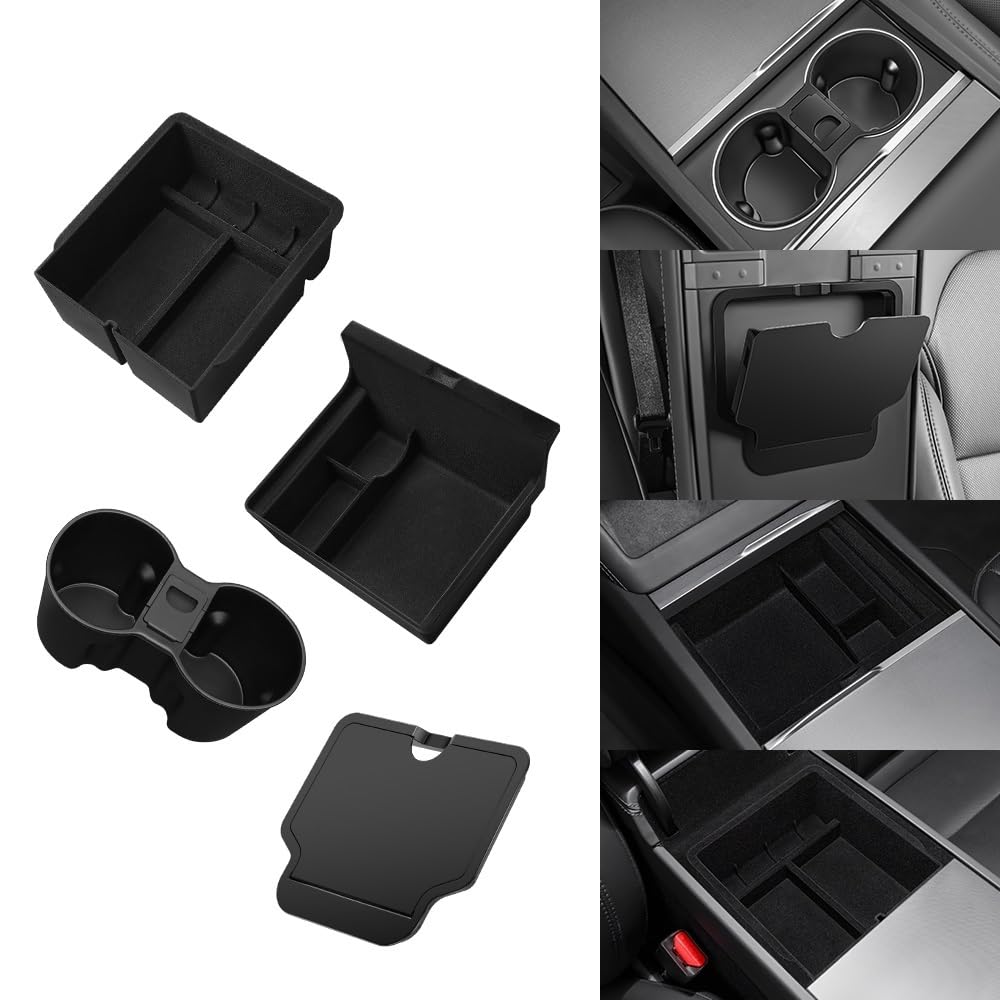 Pasuje do Tesli, pasuje do Modelu 3, pasuje do Highland 2024, pasuje do Modelu Y, pasuje do Juniper 2025, organizer na kubki(Black Front Flocking 2PCS)