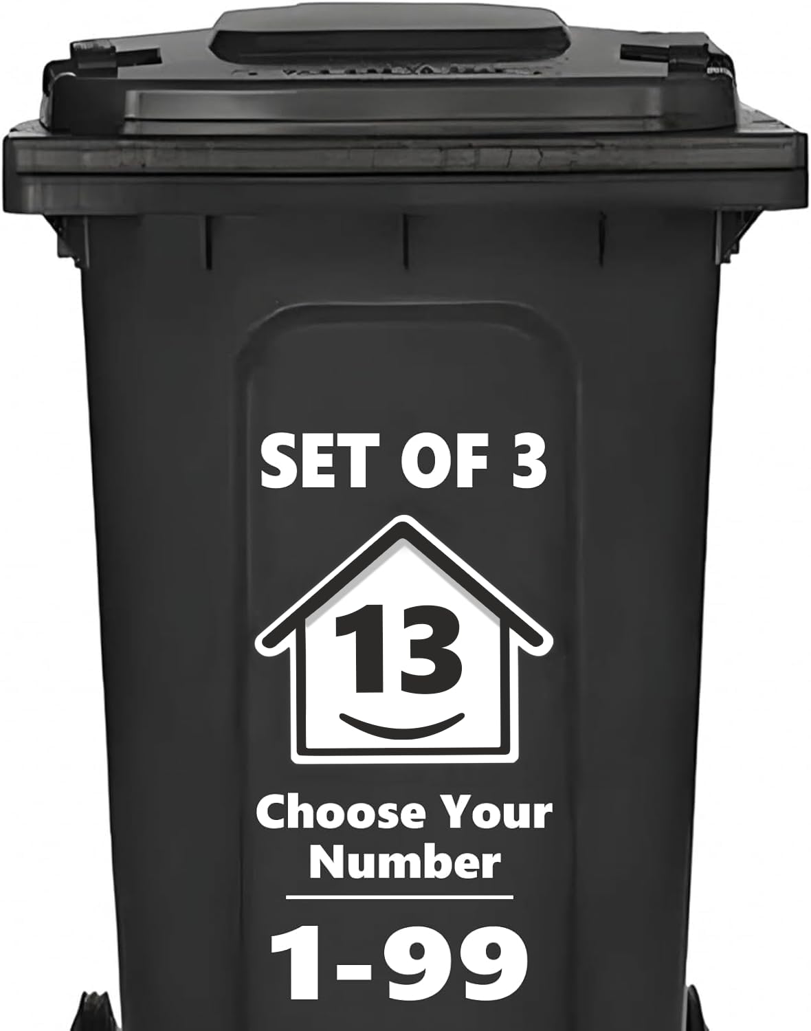 3 x Bin Numbers for Wheelie Bins, 1-99, 15cm ‘Happy House’ Design Dustbin Stickers, Easy Application Stick On Number Stickers - Weatherproof Self Adhesive Vinyl, Black (21) — view 23