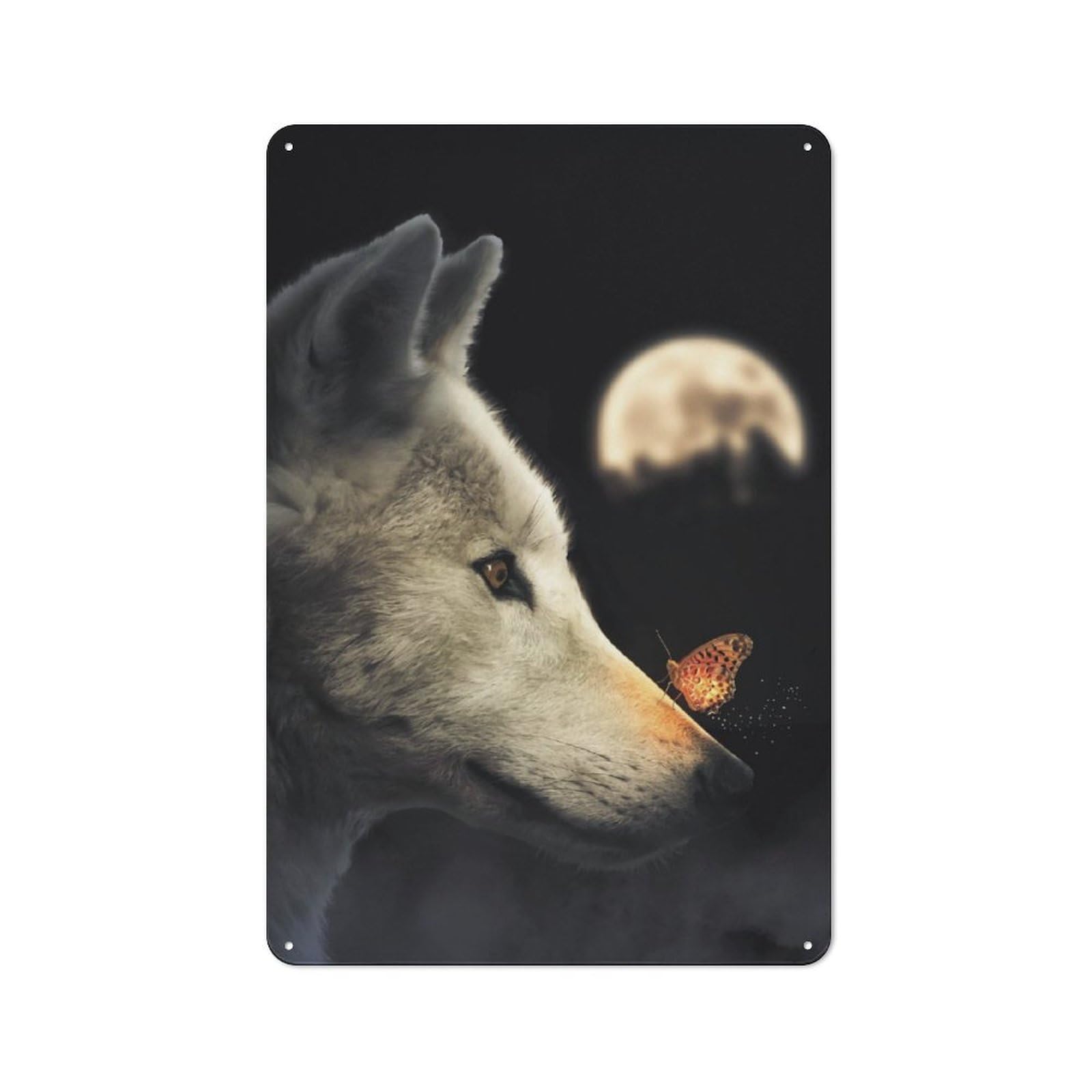 Junmoney Wolf And Glowing Butterfly Vintage Tin Sign 30X20cm For Garden Room Or Summerhouse, For A Newly Organised Room And Metal Sign Display