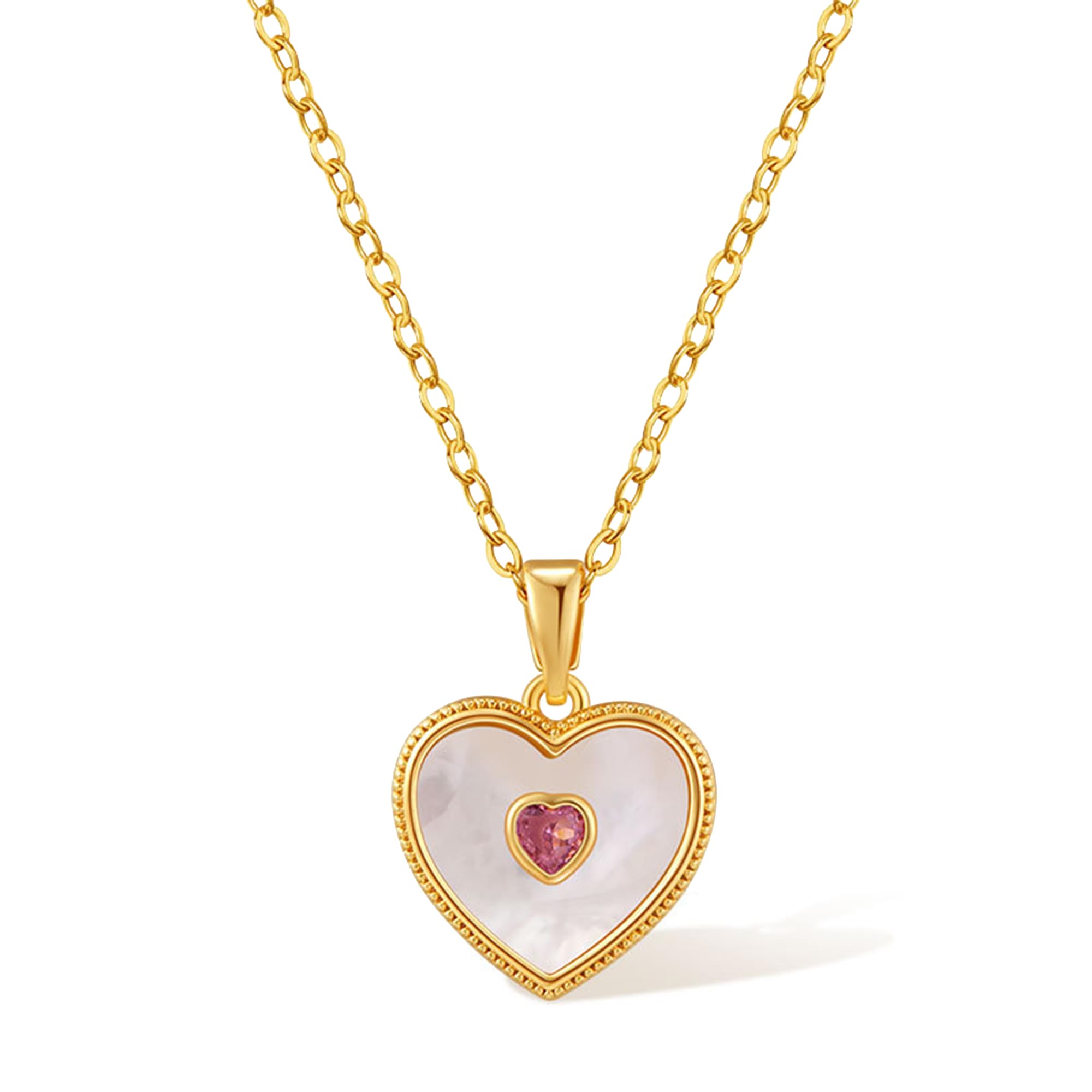 Jean Beau Gold Heart Pendant Necklaces for Women, Dainty Mother of Pearl Shell Rhinestone Dangle Necklace Love Wedding Prom Valentine’s Day Fashion
