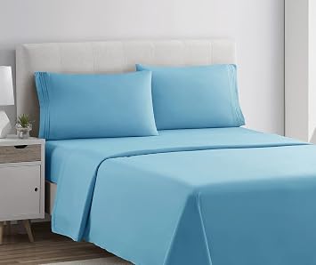 Clara Clark Bed Sheets, Premier 1800 Series 4 Piece Bed Sheet Set, Deep Pocket, Wrinkle, Fade, Stain Resistant, Luxury Soft Bedding Sheets & Pillowcases, Full, Beach Blue