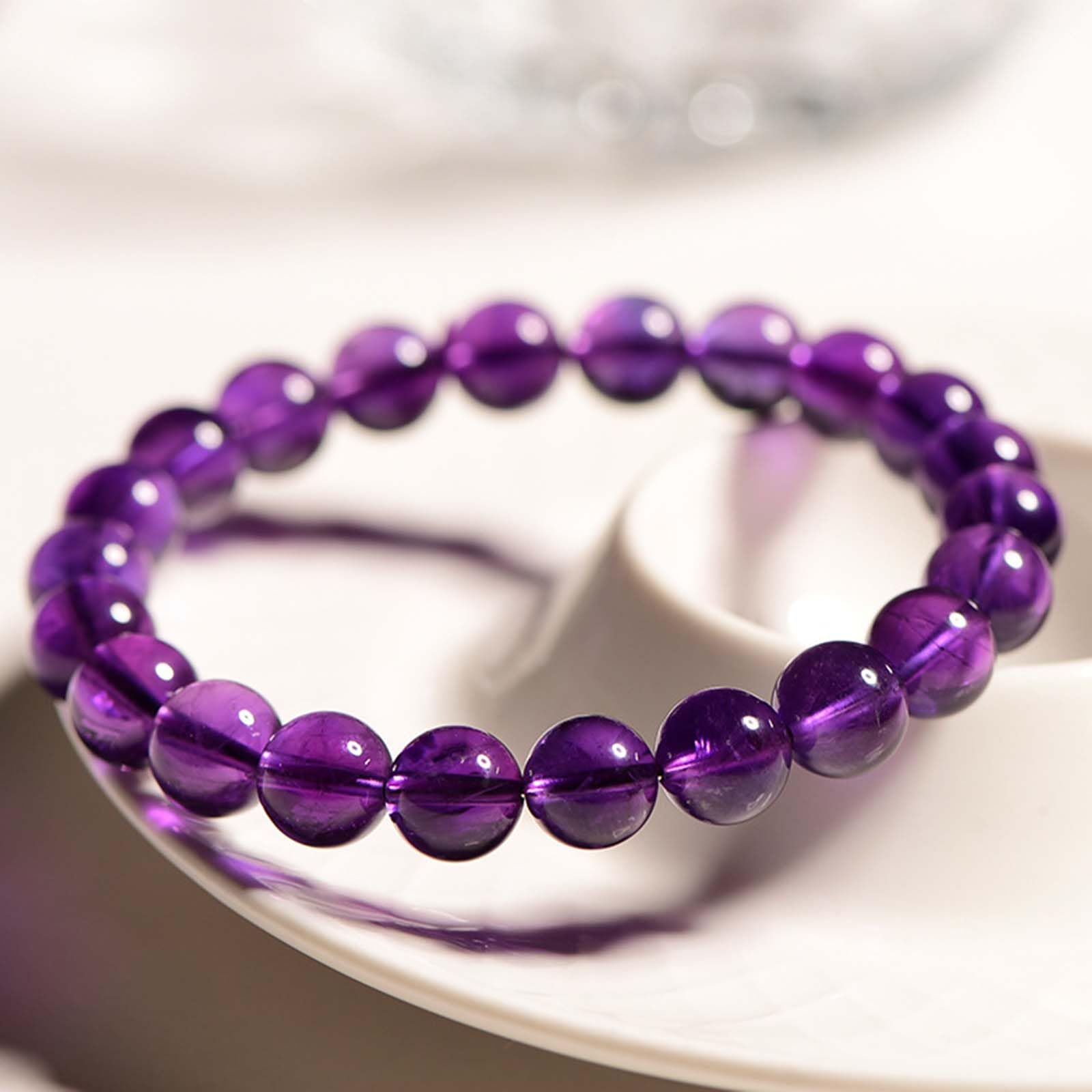 Pulseras elásticas con Cuentas Redondas de Amatista Natural