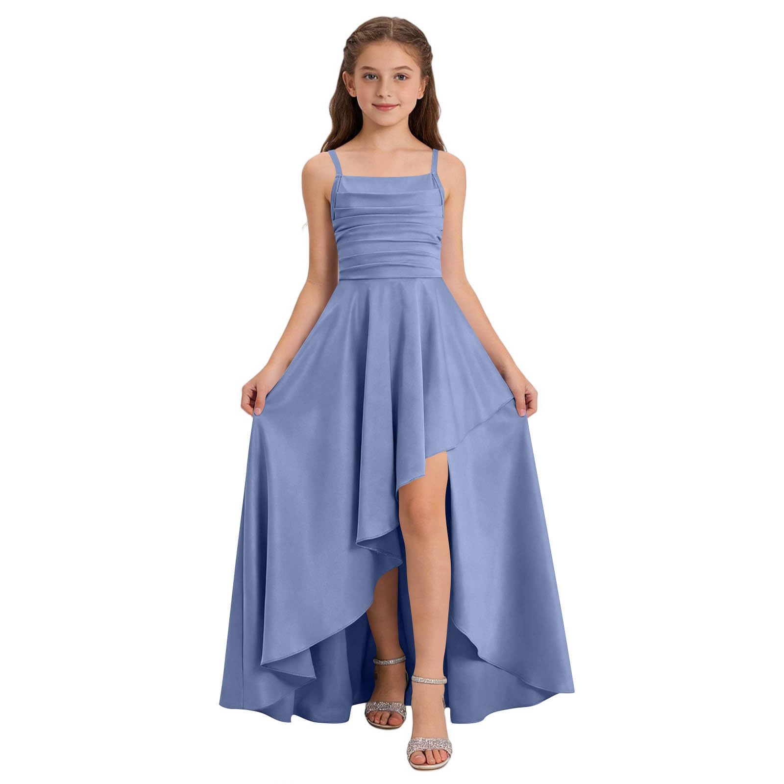 Junior Bridesmaid Long Dresses Teen Girls a Line Dress Chiffon Formal Ruffles Skirt Skater School Recital Dress - 2