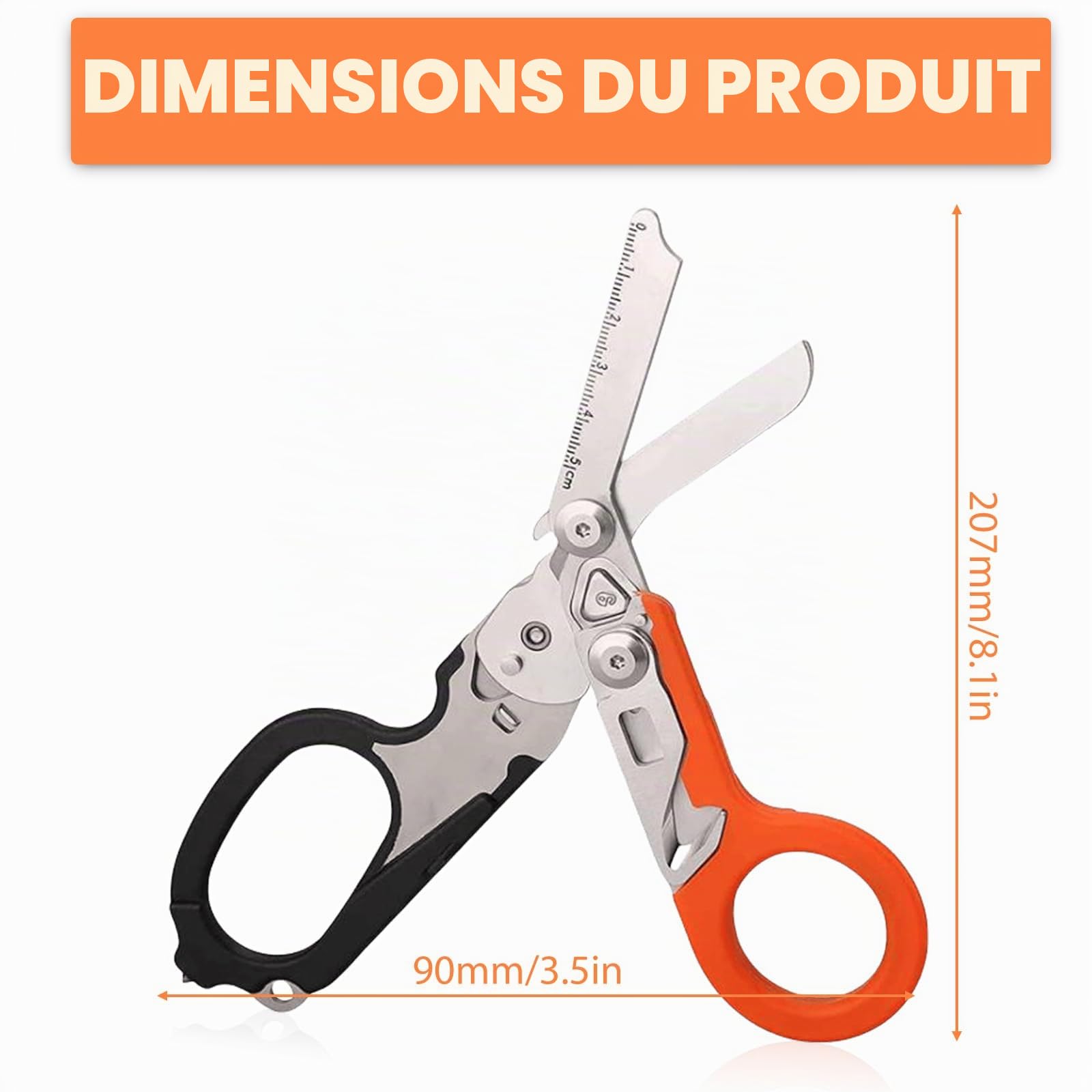 Ciseaux Trauma : ciseaux de sauvetage multifonctions avec 6 fonctions pratiques, ciseaux d'urgence, pince pliable en acier inoxydable pour une utilisation dans les services d'urgence ou la vie