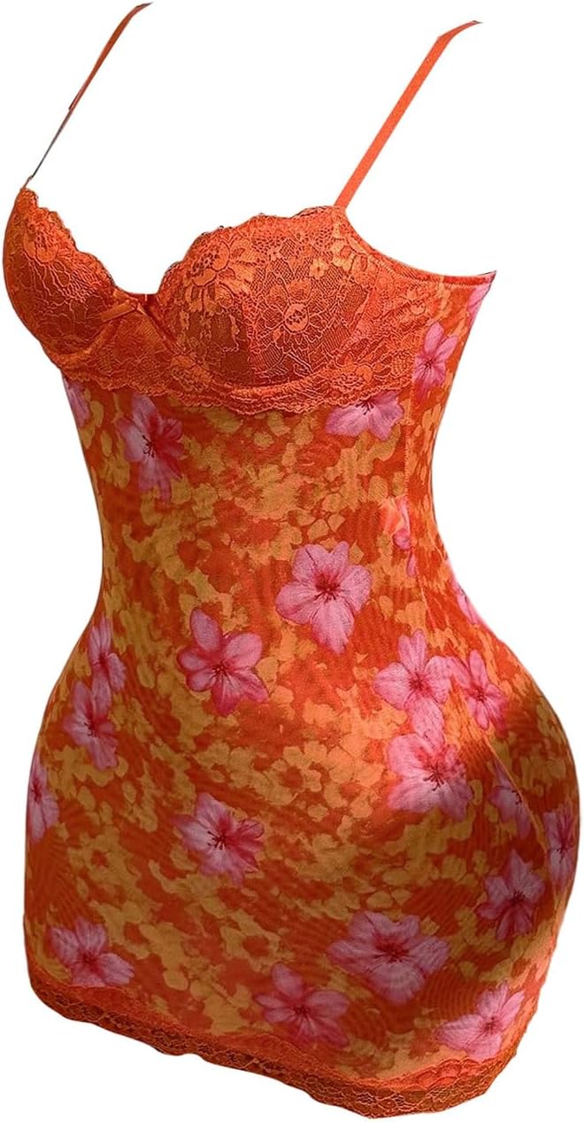 SOLY HUX Women's Summer Floral Lace Trim Mini Dress Spaghetti Strap Bodycon Party Cami Dresses - Image 4