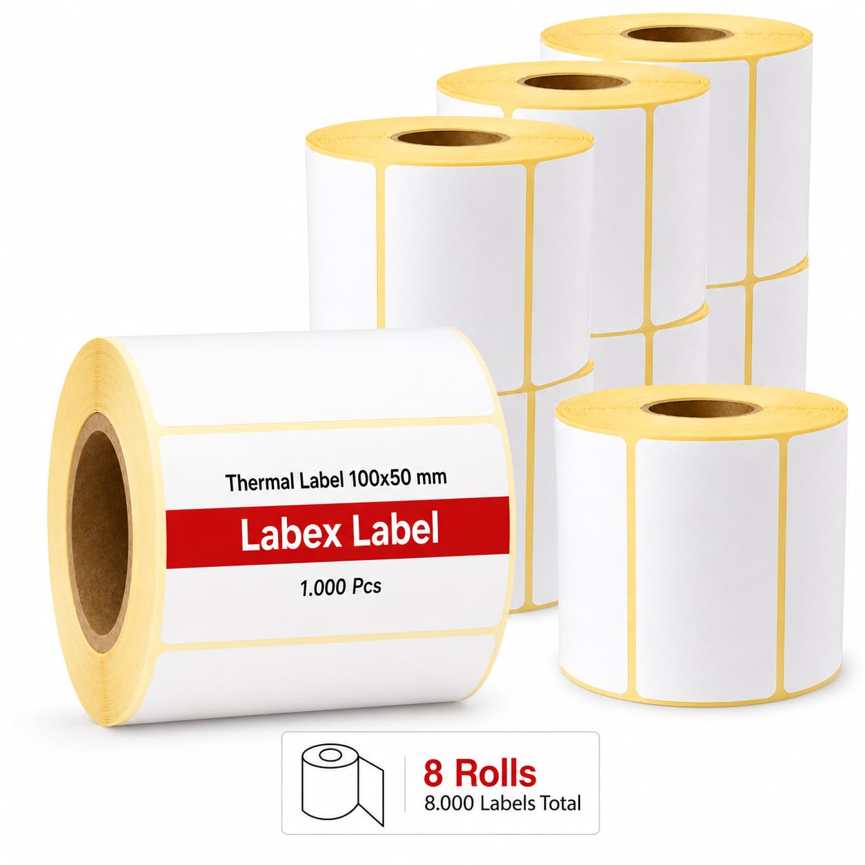 Étiquette Thermique 100x50 mm | Rouleau Etiquette Thermique | Étiquette Thermique Direct - 8 Rouleaux - 4000 Étiquettes Thermiques Adhésives