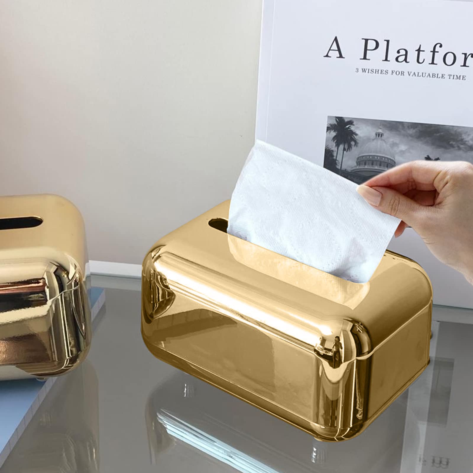 Elvaesther Wipes Holders, Baby Wipes Dispenser, Household Tissue Box with Lid Dustproof Light Luxury Wet Wipe Container Case for Restaurant Hotel Office Car Gold