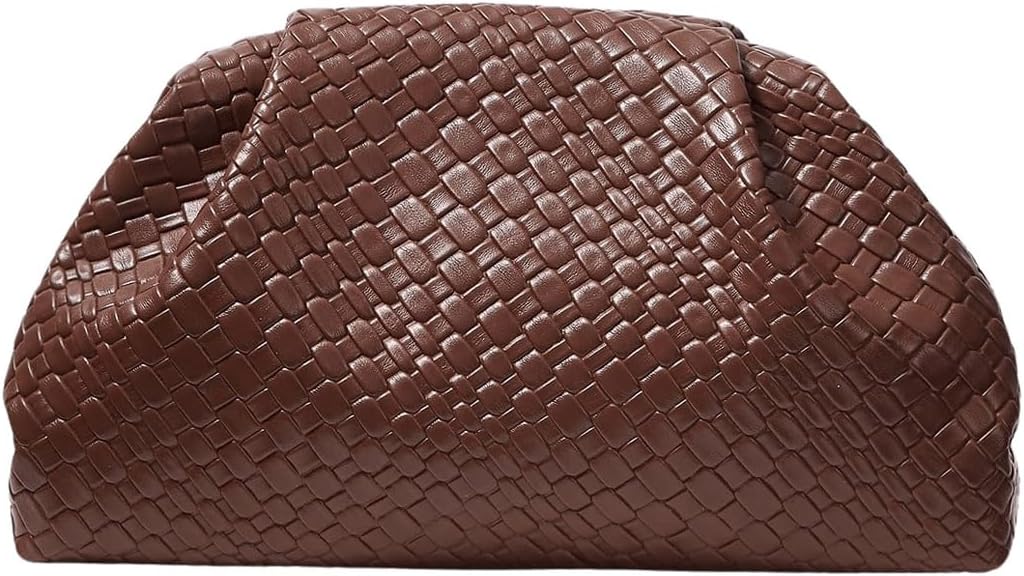 Women's Woven Evening Bag Dumpling Clutch Purse No Strap Handbags Elegant Faux PU Leather Clutch Bag