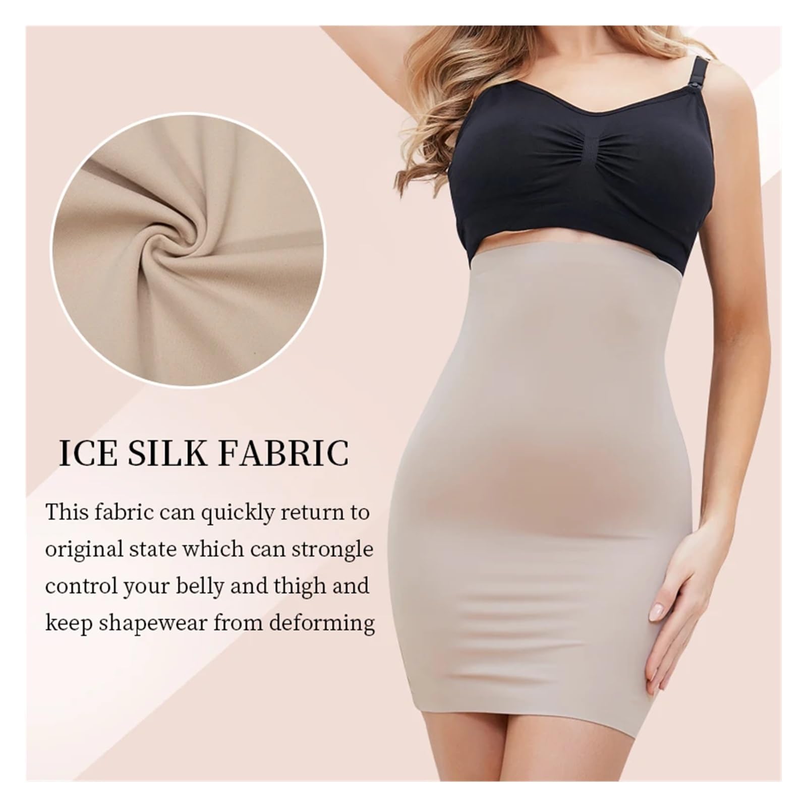 Robe Sans Couture Pour Le Ventre Et La Hanche Jupon anti-adhérent au-dessus du genou, demi-jupe for robe, vêtement gainant, modelant le corps, sous-vêtement lisse, contrôle du ventre, jupe courte Pour