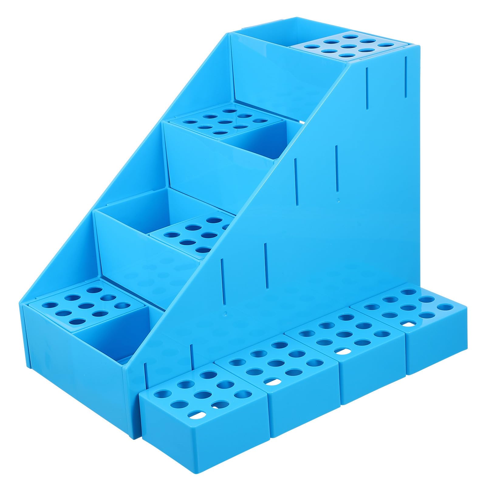 UKCOCO Portaprovette Multifunzione 72 Fori in Plastica Blu, Supporto per Provetta da 5ml e 10ml, Smontabile e Facile da Montare, Design Trapezoidale per Laboratori e Scuole