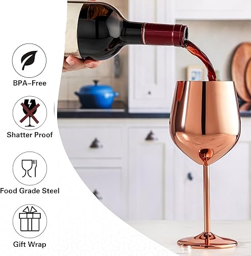 Miniatura 8 de WOTOR Copa de vino de acero inoxidable con tapón de vino de 18 onzas paquete de 6 unidades irrompibles y portátiles para eventos al aire libre como