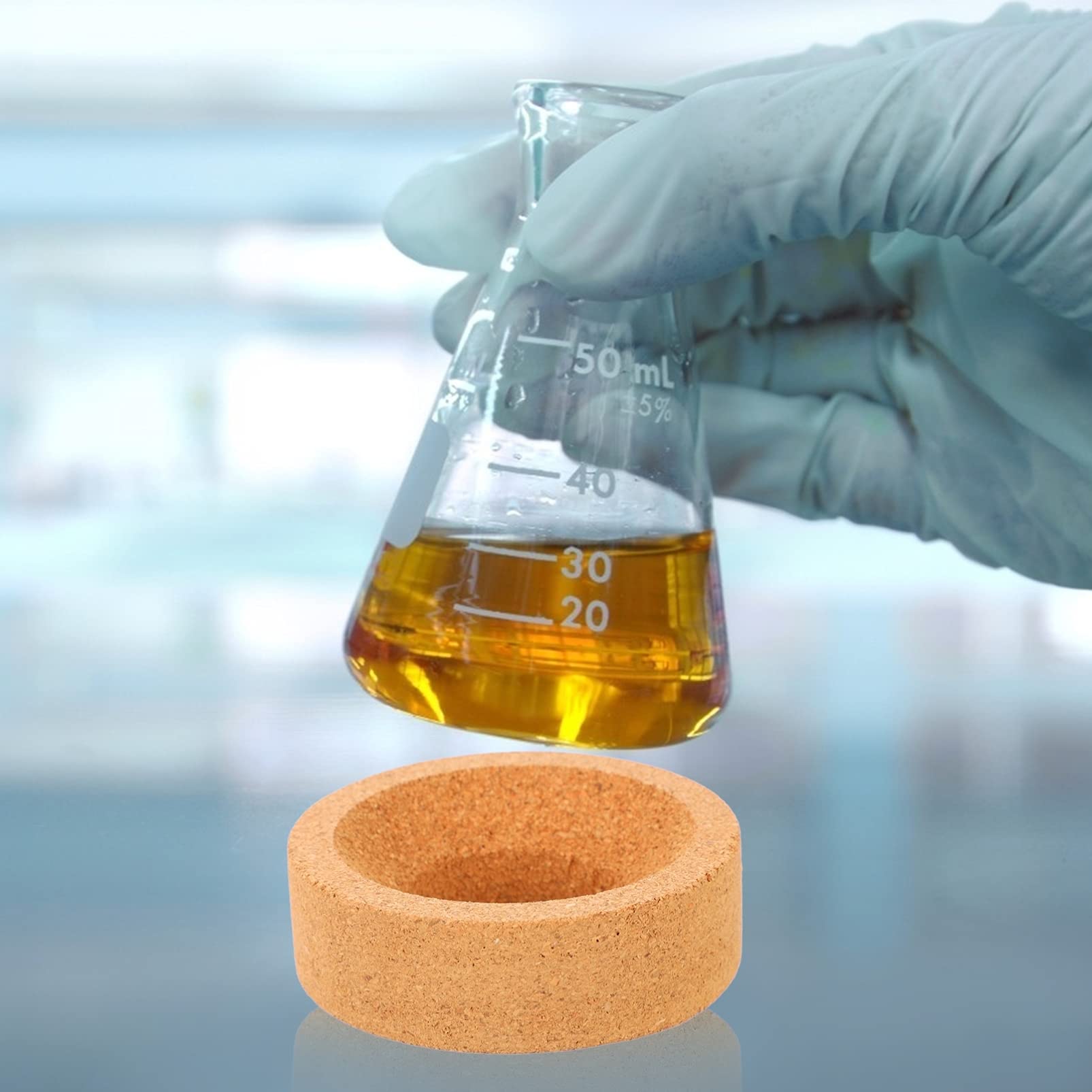 Support pour Flacons en Liège Rond, 2 Pièces, Orange | Fond Rond, Friction Accrue et Résistance à L’usure, Lot Pratique pour Usage en Laboratoire