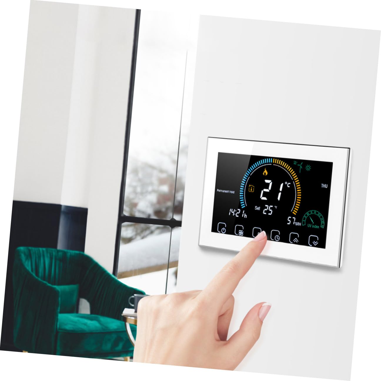 Programmierbarer Intelligenter Temperaturregler für Haushalt mit Großem 4,8 Zoll Farbdisplay Touchscreen und WLAN Steuerung 5a Leistung Weißes PC Abs Gehäuse