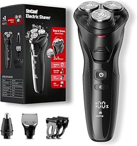 ShvComf Cordless Electric Razor for Men: 3-in-1 Shaver for Man with Beard/Nose/Sideburns - IPX7 Waterproof Travel Kit - Turbo Speed & Precision Blades - Black​​