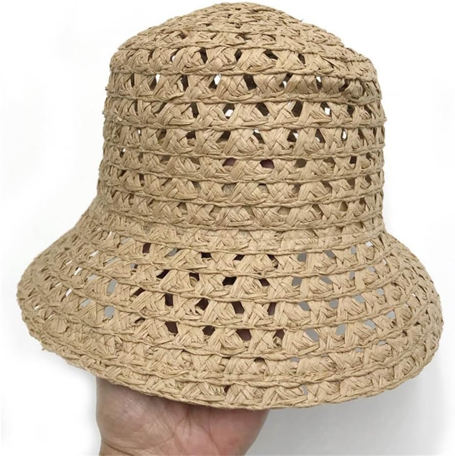 JSEIAJB Imitation Raffia Hollow Flat Top Fisherman Hat Hat Paper Hat Outdoor Pot Hat Hat Sun Hat