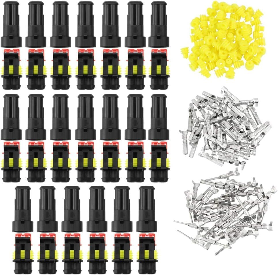 BUZIFU 20 Sets Waterproof Connector,2 Pin Electrical Terminal Wire Connector IP67 AMP PA66 Nylon 12V 1.5mm Car Electrical Connectors Plug Terminal Plug Power Plugs for Car Motorcycle Caravan Boat
