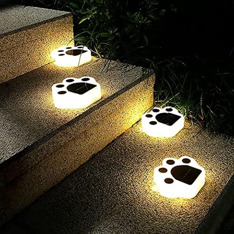 4 Pcs Solar Bear Paw Print Lights, Garden Outdoor Decorative Lights, Paw Print Solar Lights Outdoor 4 LED Paw Solar Decor Lamp Animal Path Light Wireless IP65 Waterproof Garden Lam Plawn Lamp Cover
