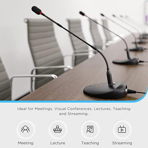 Miniatura 3 de BOYA Micrófono de condensador de cuello de cisne de 18 pulgadas con base de escritorio, indicador LED, micrófono de podio para conferencias,