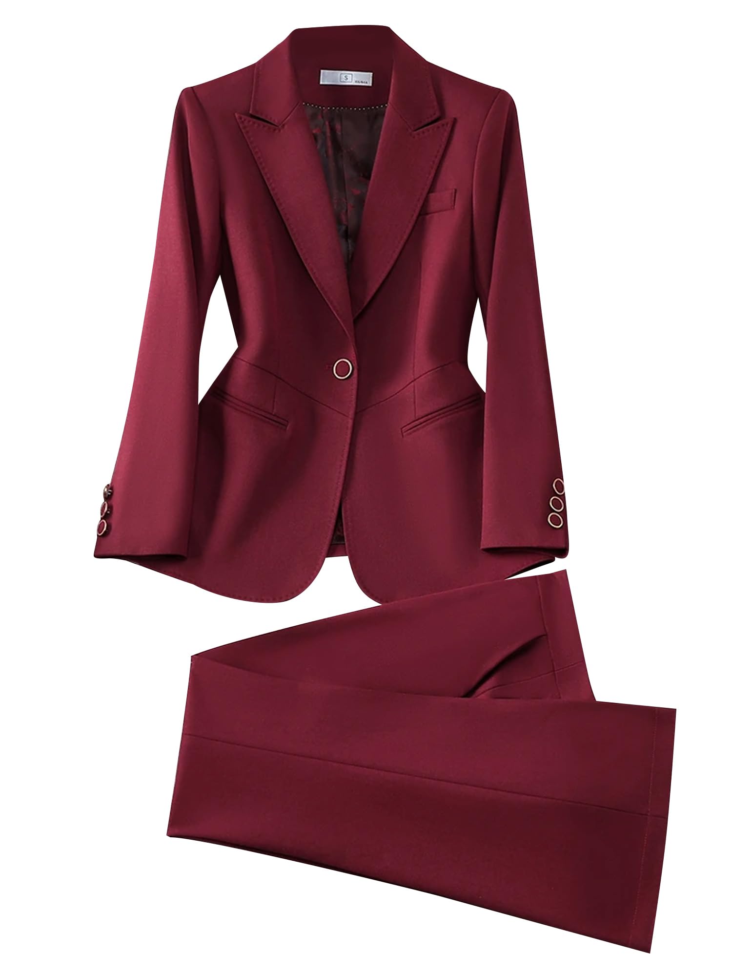 Women Suit 2 Pieces Set One Button Ladys Business Formal Peak Lapel Work BlazerJacket and Pants Outfits
