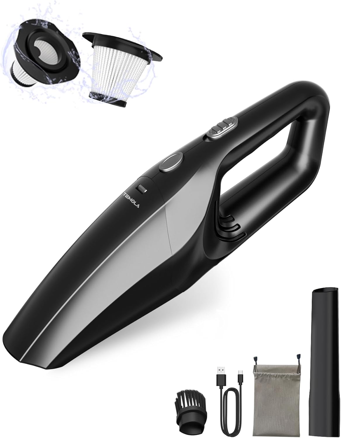 TEMOLA Aspiradora de mano inalámbrica, mini aspiradora portátil de mano para automóvil, aspiradora portátil con filtro HEPA, de mano inalámbrica
