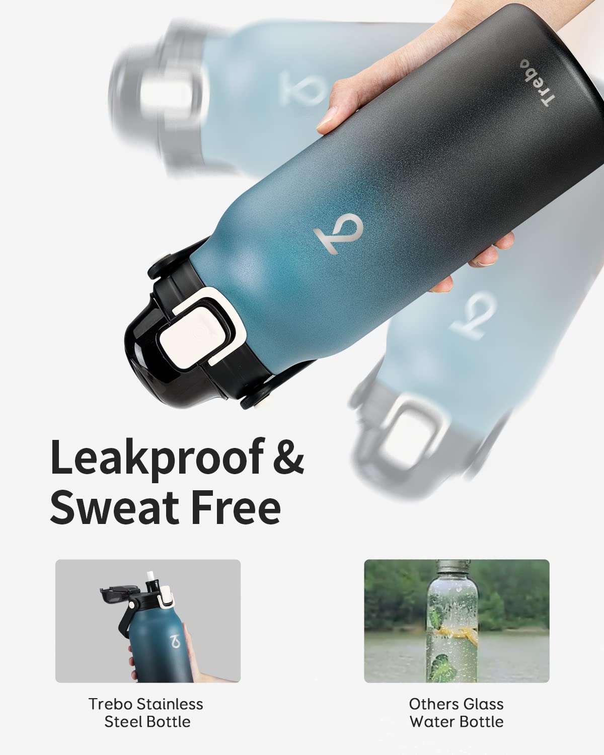 Trebo Isolierte Edelstahl-Wasserflasche 1,8 L Mit Griff – Hält 48 H Kalt/24 H Heiß, Auslaufsicher, Inkl. Tragetasche